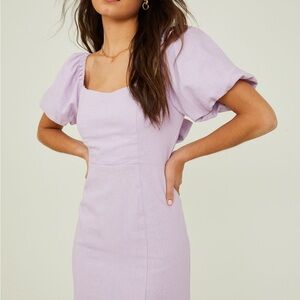 Elegant Lavender Puff Sleeve Dress
